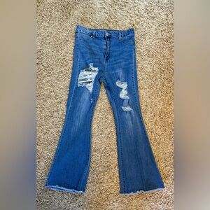 Refuge Distressed Blue Wide Leg/Flare Jeans